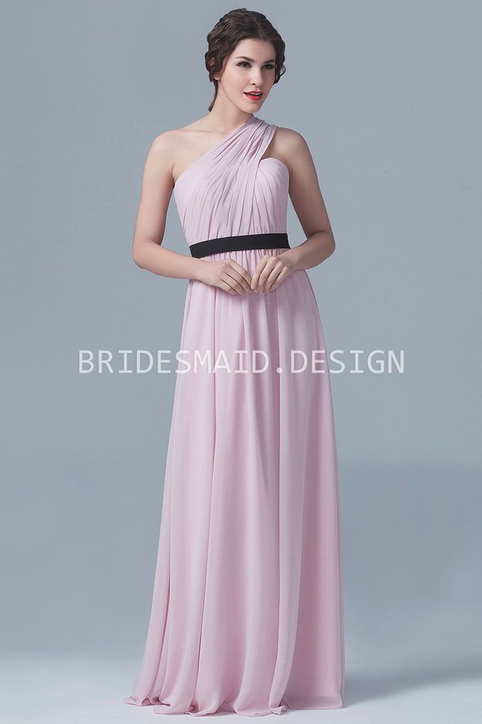 elegant-one-shoulder-pink-chiffon-a-line-long-bridesmaid-dress-1